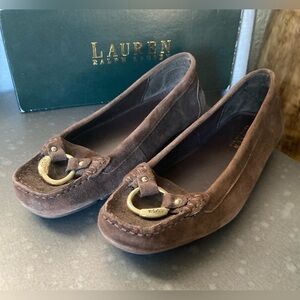 Lauren Ralph Lauren Chocolate Suede Loafers with Gold Accents